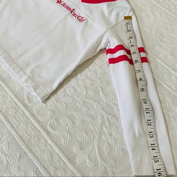 American Girl pink and white logo top extra small pullover V-neck long sleeve - Picture 9 of 9